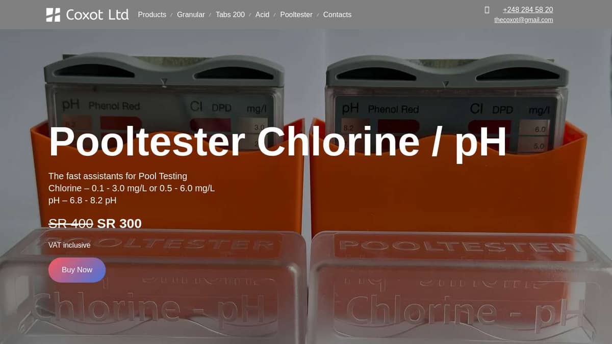 Pooltester Chlorine & pH for pools Coxot Ltd (Seychelles)